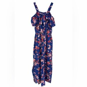 Girls Blue Floral Maxi Dress with Ruffle